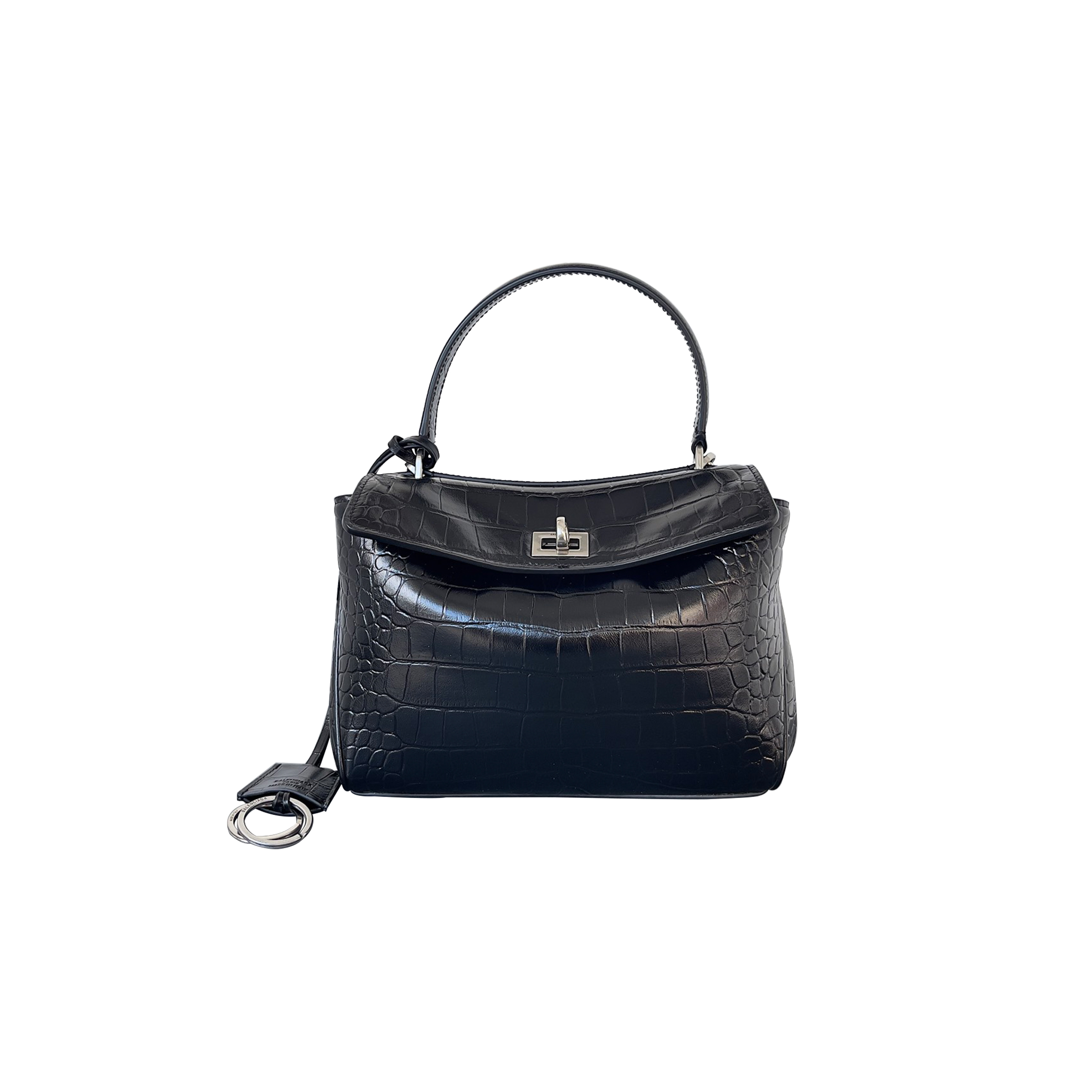 BALENCIAGA WOMEN'S RODEO MINI HANDBAG CROCODILE EMBOSSED IN BLACK 7954562AA5L1100 (22.8*9.9*8.3)